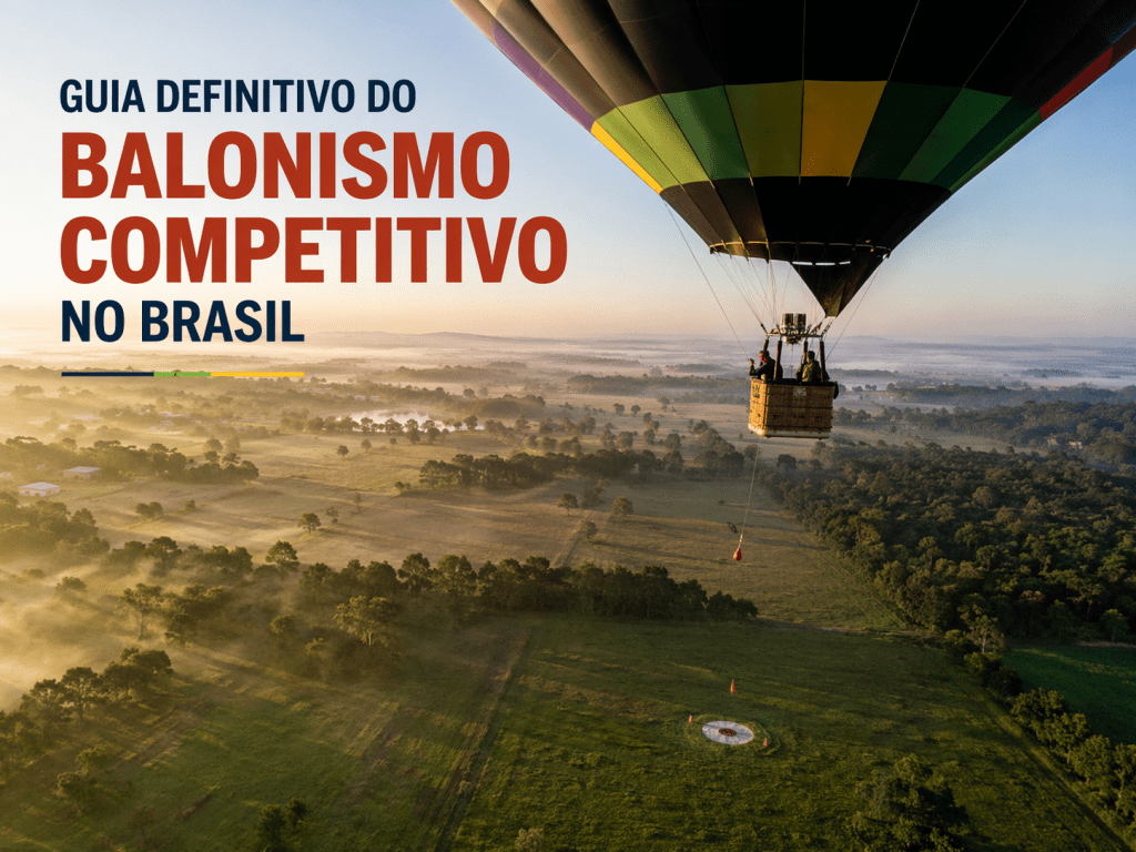 Balão de ar quente em competição lançando marcador em alvo no solo durante voo ao amanhecer no Brasil